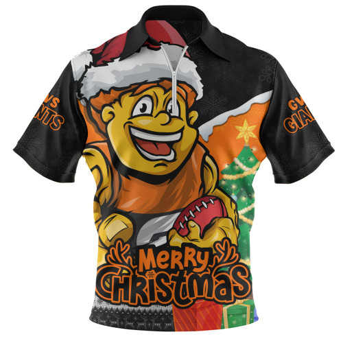 GWS GIANTS Zip Polo Shirt Santa Scoring Touchdown On Christmas Game Day