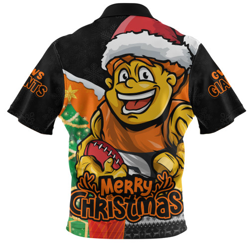 GWS GIANTS Zip Polo Shirt Santa Scoring Touchdown On Christmas Game Day