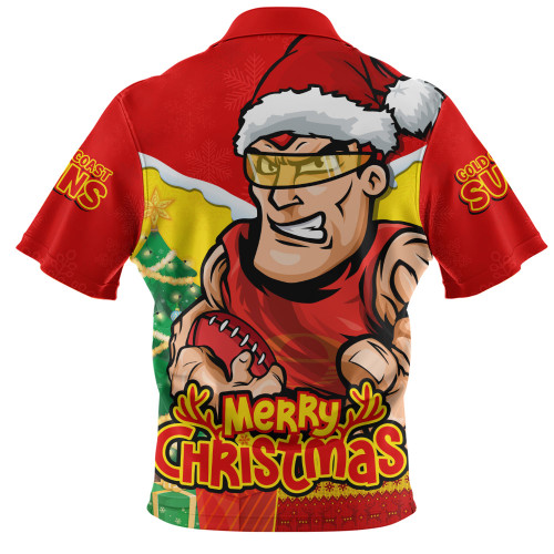 Gold Coast SUNS Zip Polo Shirt Santa Scoring Touchdown On Christmas Game Day Gold Coast SUNS Zip Polo Shirt Santa Scoring Touchdown On Christmas Game Day