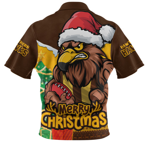 Hawthorn Zip Polo Shirt Santa Scoring Touchdown On Christmas Game Day