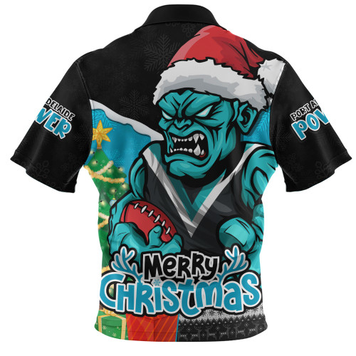 Port Adelaide Zip Polo Shirt Santa Scoring Touchdown On Christmas Game Day