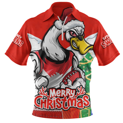 Sydney Swans Zip Polo Shirt Santa Scoring Touchdown On Christmas Game Day