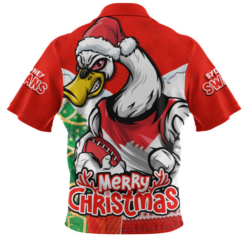 Sydney Swans Zip Polo Shirt Santa Scoring Touchdown On Christmas Game Day