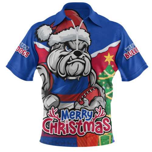 Western Bulldogs Zip Polo Shirt Santa Scoring Touchdown On Christmas Game Day