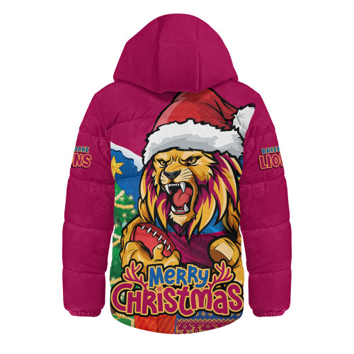 Brisbane Lions Hooded Padded Jacket Santa Scoring Touchdown On Christmas Game Day