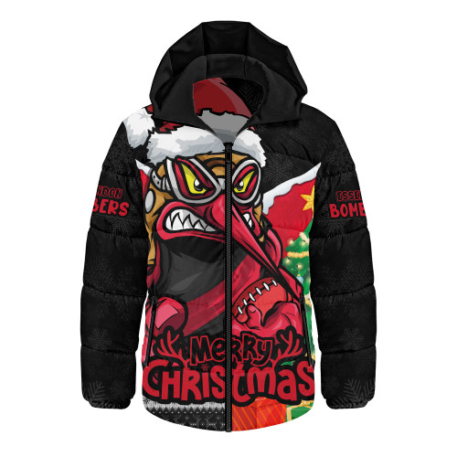 Essendon Hooded Padded Jacket Santa Scoring Touchdown On Christmas Game Day