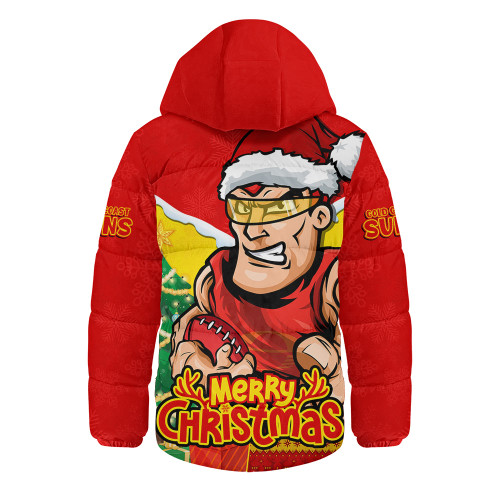 Gold Coast SUNS Hooded Padded Jacket Santa Scoring Touchdown On Christmas Game Day