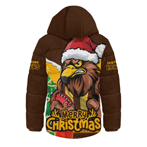 Hawthorn Hooded Padded Jacket Santa Scoring Touchdown On Christmas Game Day