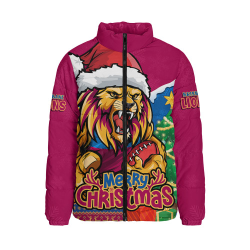 Brisbane Lions Padded Jacket Santa Scoring Touchdown On Christmas Game Day