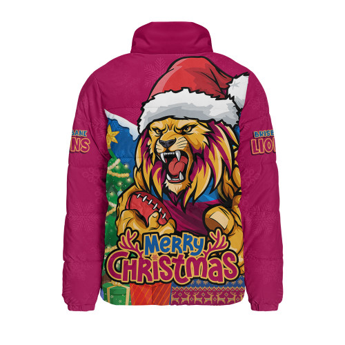 Brisbane Lions Padded Jacket Santa Scoring Touchdown On Christmas Game Day