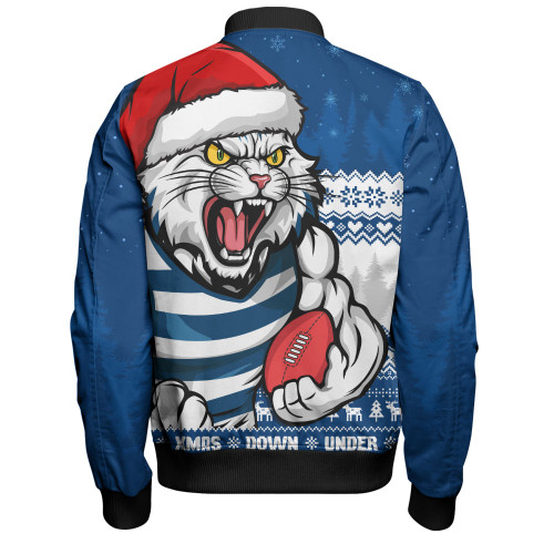 Geelong Cats Bomber Jacket Merry Christmas Down Under Footy Power Style Geelong Cats Bomber Jacket Merry Christmas Down Under Footy Power Style