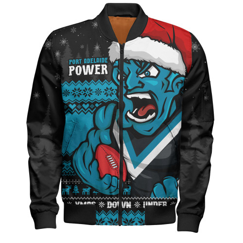 Port Adelaide Bomber Jacket Merry Christmas Down Under Footy Power Style Port Adelaide Bomber Jacket Merry Christmas Down Under Footy Power Style