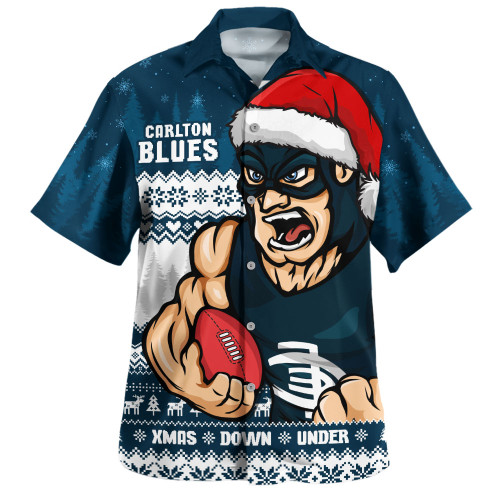 Carlton Hawaiian Shirt Merry Christmas Down Under Footy Power Style Carlton Hawaiian Shirt Merry Christmas Down Under Footy Power Style