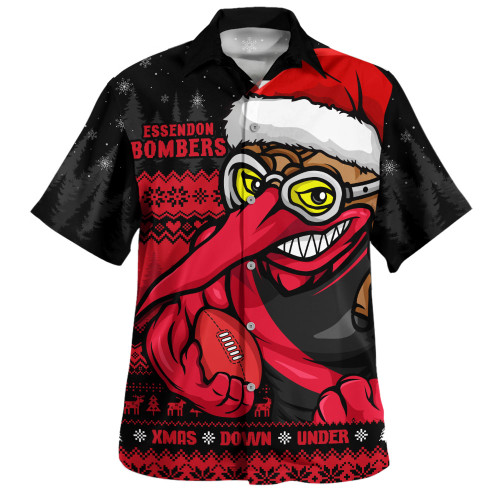 Essendon Hawaiian Shirt Merry Christmas Down Under Footy Power Style