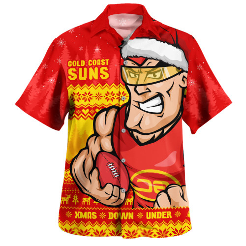 Gold Coast SUNS Hawaiian Shirt Merry Christmas Down Under Footy Power Style