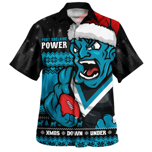 Port Adelaide Hawaiian Shirt Merry Christmas Down Under Footy Power Style