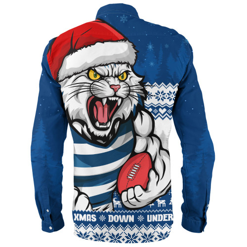 Geelong Cats Long Sleeve Shirt Merry Christmas Down Under Footy Power Style Geelong Cats Long Sleeve Shirt Merry Christmas Down Under Footy Power Style