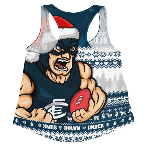 Carlton Women Racerback Singlet Merry Christmas Down Under Footy Power Style