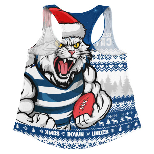 Geelong Cats Women Racerback Singlet Merry Christmas Down Under Footy Power Style