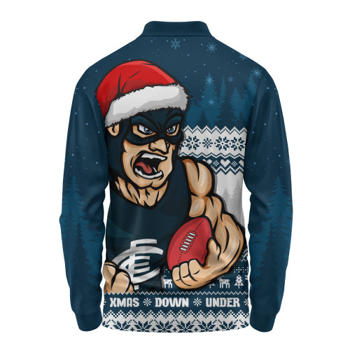 Carlton Long Sleeve Polo Shirt Merry Christmas Down Under Footy Power Style