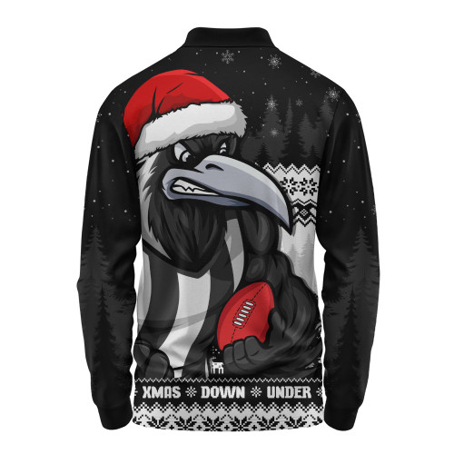 Collingwood Long Sleeve Polo Shirt Merry Christmas Down Under Footy Power Style