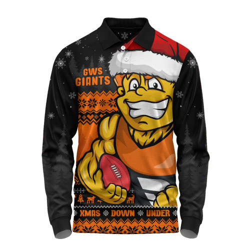 GWS GIANTS Long Sleeve Polo Shirt Merry Christmas Down Under Footy Power Style