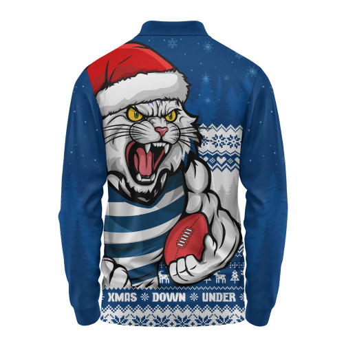 Geelong Cats Long Sleeve Polo Shirt Merry Christmas Down Under Footy Power Style