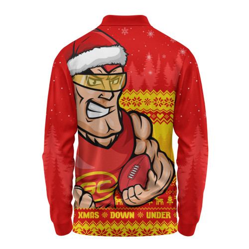 Gold Coast SUNS Long Sleeve Polo Shirt Merry Christmas Down Under Footy Power Style Gold Coast SUNS Long Sleeve Polo Shirt Merry Christmas Down Under Footy Power Style