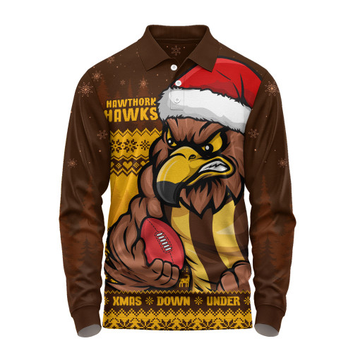 Hawthorn Long Sleeve Polo Shirt Merry Christmas Down Under Footy Power Style