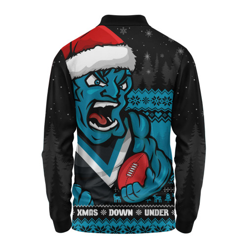 Port Adelaide Long Sleeve Polo Shirt Merry Christmas Down Under Footy Power Style