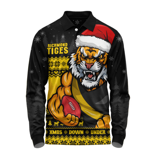Richmond Long Sleeve Polo Shirt Merry Christmas Down Under Footy Power Style