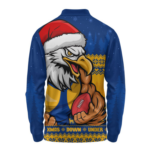 West Coast Eagles Long Sleeve Polo Shirt Merry Christmas Down Under Footy Power Style