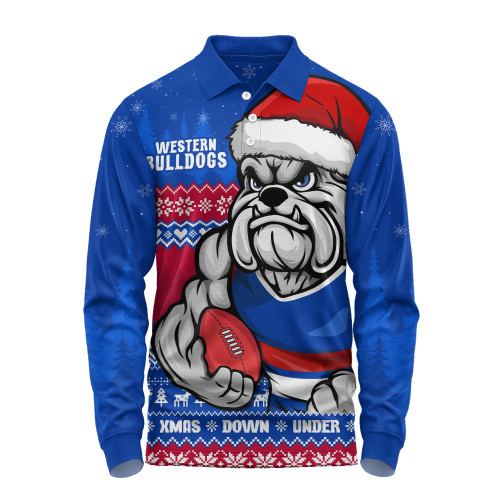 Western Bulldogs Long Sleeve Polo Shirt Merry Christmas Down Under Footy Power Style