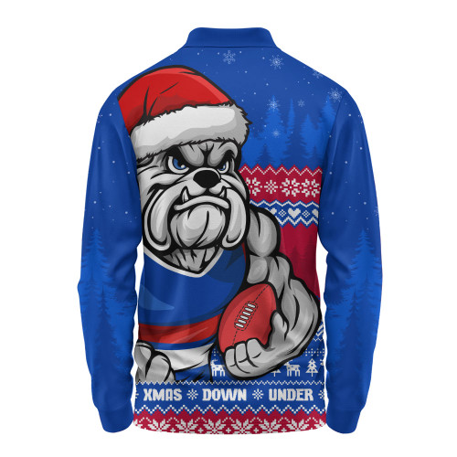 Western Bulldogs Long Sleeve Polo Shirt Merry Christmas Down Under Footy Power Style