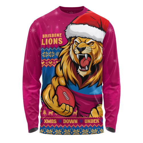 Brisbane Lions Long Sleeve T-shirt Merry Christmas Down Under Footy Power Style