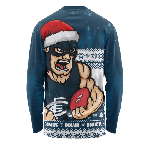 Carlton Long Sleeve T-shirt Merry Christmas Down Under Footy Power Style Carlton Long Sleeve T-shirt Merry Christmas Down Under Footy Power Style