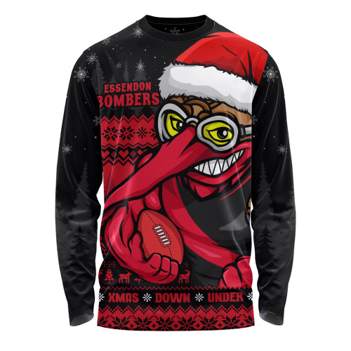 Essendon Long Sleeve T-shirt Merry Christmas Down Under Footy Power Style