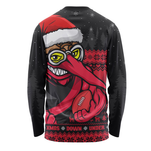 Essendon Long Sleeve T-shirt Merry Christmas Down Under Footy Power Style Essendon Long Sleeve T-shirt Merry Christmas Down Under Footy Power Style