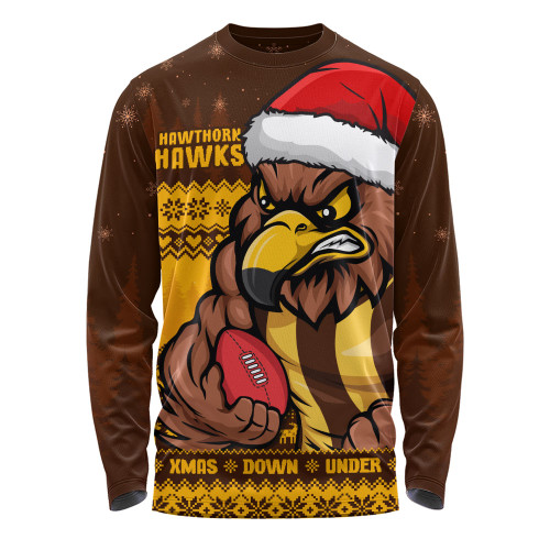Hawthorn Long Sleeve T-shirt Merry Christmas Down Under Footy Power Style