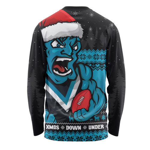 Port Adelaide Long Sleeve T-shirt Merry Christmas Down Under Footy Power Style