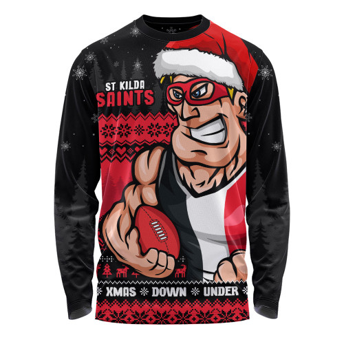 St Kilda Long Sleeve T-shirt Merry Christmas Down Under Footy Power Style
