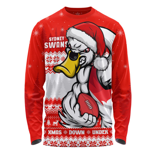 Sydney Swans Long Sleeve T-shirt Merry Christmas Down Under Footy Power Style Sydney Swans Long Sleeve T-shirt Merry Christmas Down Under Footy Power Style