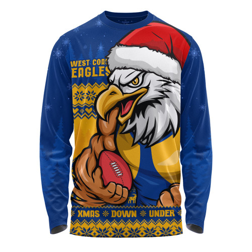 West Coast Eagles Long Sleeve T-shirt Merry Christmas Down Under Footy Power Style