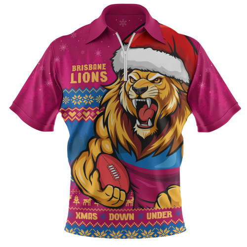 Brisbane Lions Zip Polo Shirt Merry Christmas Down Under Footy Power Style