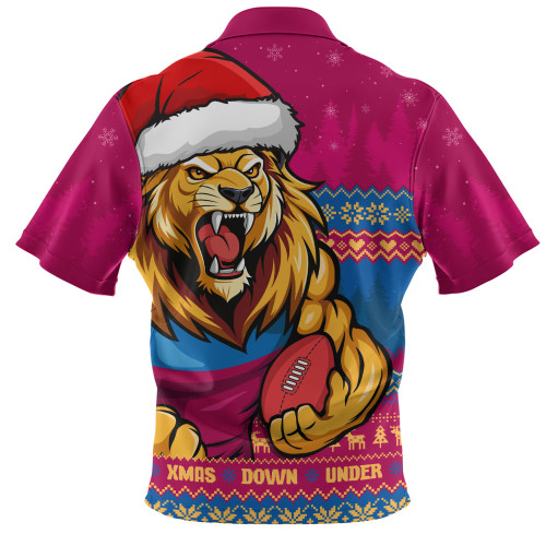 Brisbane Lions Zip Polo Shirt Merry Christmas Down Under Footy Power Style