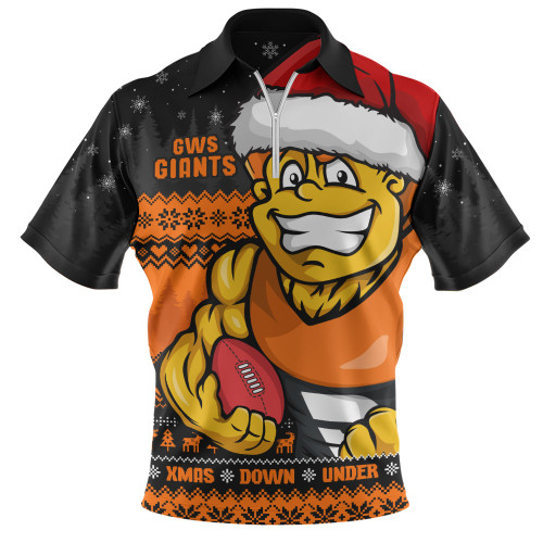 GWS GIANTS Zip Polo Shirt Merry Christmas Down Under Footy Power Style