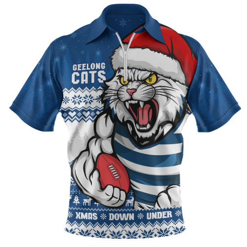 Geelong Cats Zip Polo Shirt Merry Christmas Down Under Footy Power Style