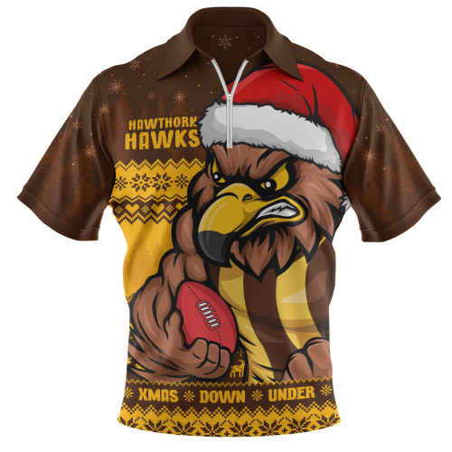 Hawthorn Zip Polo Shirt Merry Christmas Down Under Footy Power Style