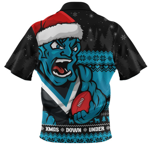 Port Adelaide Zip Polo Shirt Merry Christmas Down Under Footy Power Style
