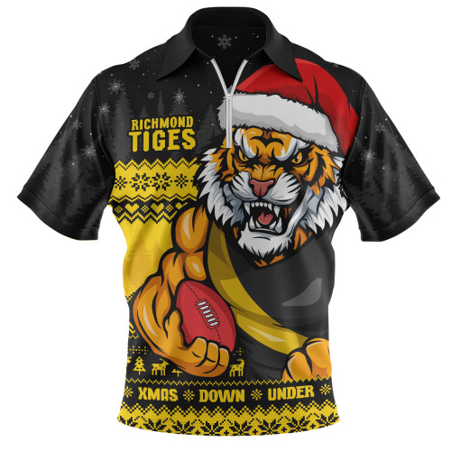 Richmond Zip Polo Shirt Merry Christmas Down Under Footy Power Style